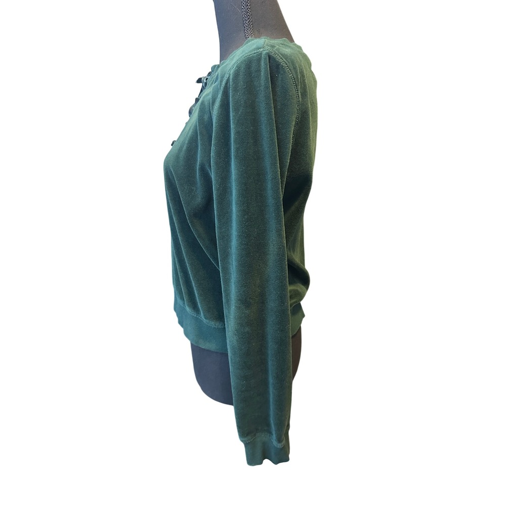 Betsey Johnson Velour Lace Up Sweatshirt Green Performance Womens M Christmas - Picture 7 of 13